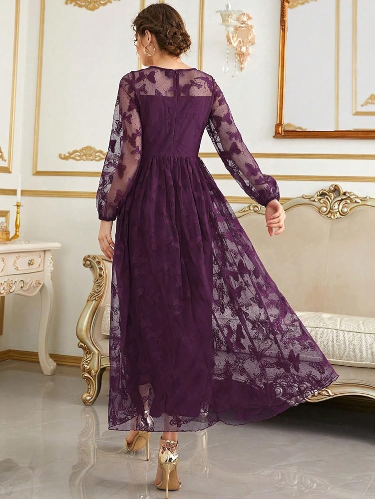 Women's Dress Long Sleeve Lantern Sleeve Embroidery Mesh